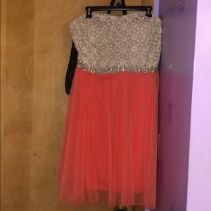 Stone and salmon colored dress